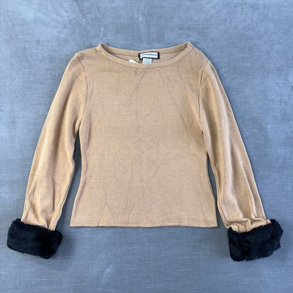 VTG Great American Sweater Company Women’s L Pullover Faux Fur Cuffs Y2K USA NWT